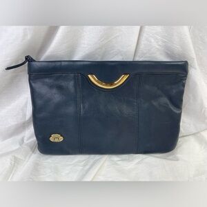 Vintage Etienne Aigner Navy Blue Genuine Leather Clutch